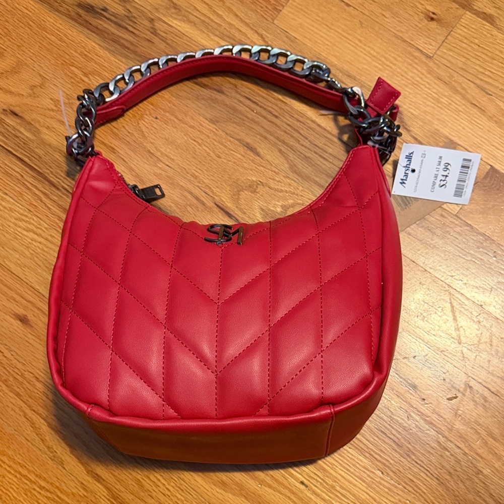 Steve Madden Stylish Red Quilted Shoulder Bag with chain